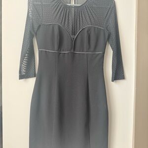 Black Sheath Dress with Mesh Dotted Collar